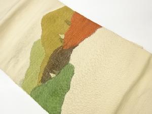 リサイクル　手織り紬山並みに木模様織出し名古屋帯